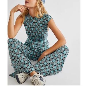 FREE PEOPLE Vibe Check One-Piece Jumpsuit retro pattern